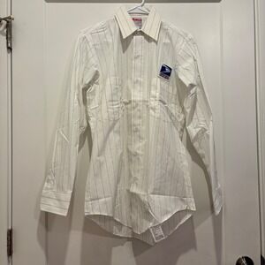Elbeco USPS Post Office Regulation Shirt Mens 14.5 33 White Blue Stripe Long Slv